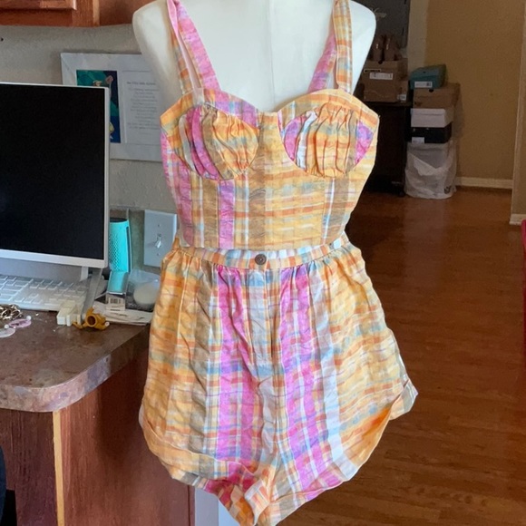 NWOT Free People Pink and Orange Cropped Corset Short Set in Size 4 - Picture 4 of 16